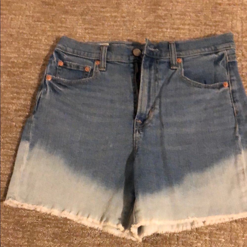 Blue and White Jean Shorts High-Waisted Cut-Off